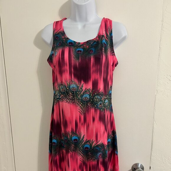 Pink & Multi Color Peacock Dress Size Small Sundress, Beach, Casual, - Picture 1 of 4